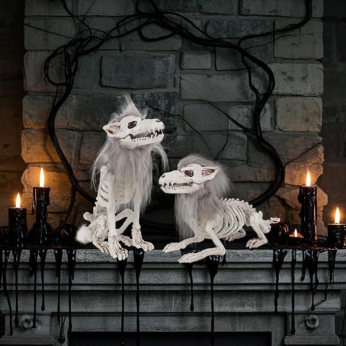 Set of 2 Halloween Wolf Skeleton Decorations - Indoor/Outdoor