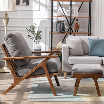 Wahson Mid Century Arm Chair and Ottoman in Gray