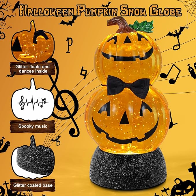 Stacked Halloween Pumpkin Musical Snow Globe w/ Timer
