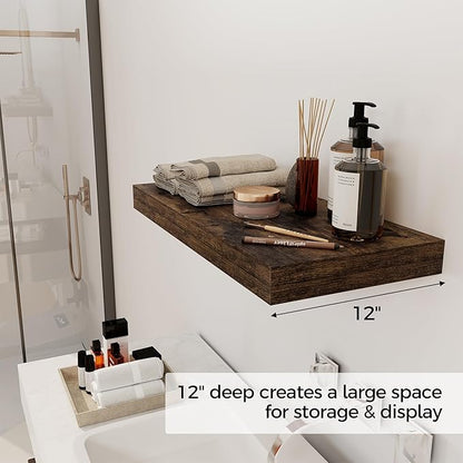 Set of 2 - 24" Rustic Brown Floating Shelves