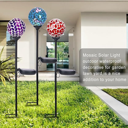 Mosaic LED Solar Lights, 3 Pack - Blue/Purple/Red