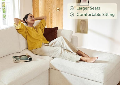 Modular Sectional Sofa with Storage Ottoman - Beige Chenille