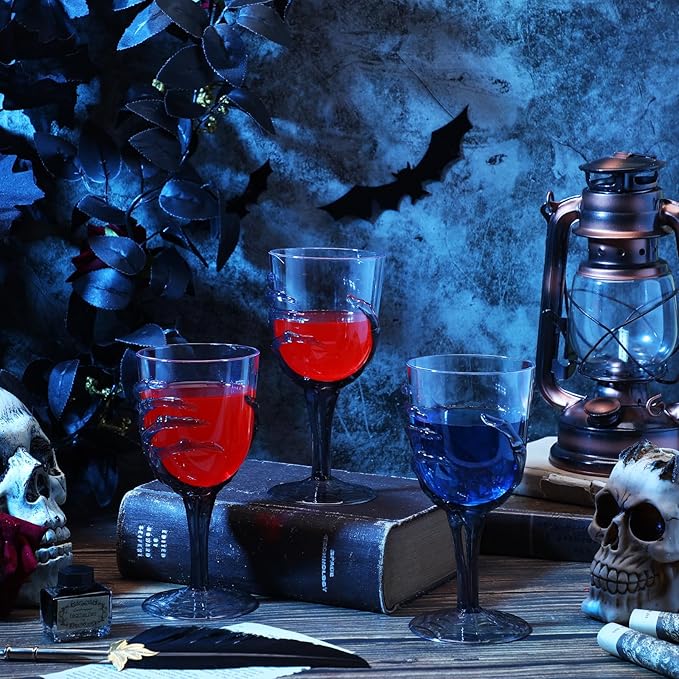 Set of 6 Halloween Skeleton Hand Goblets - 12oz Clear Plastic