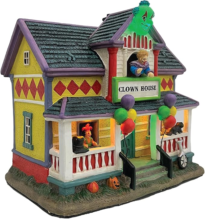 Halloween Village Clown House | Spooky Town Collection | Porcelain with Multi-Color LED