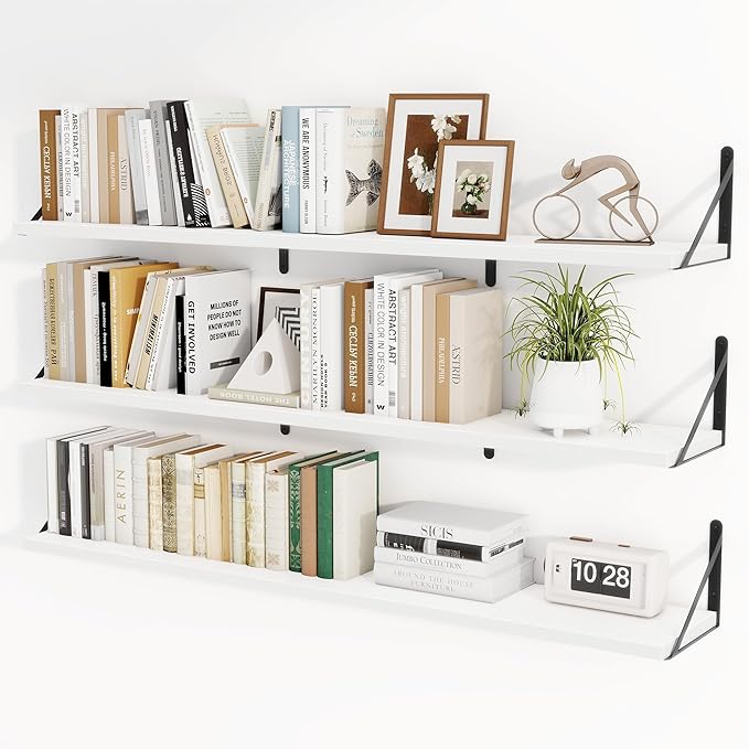 Set of 3 - 48" Wall Mounted Bookshelves in White
