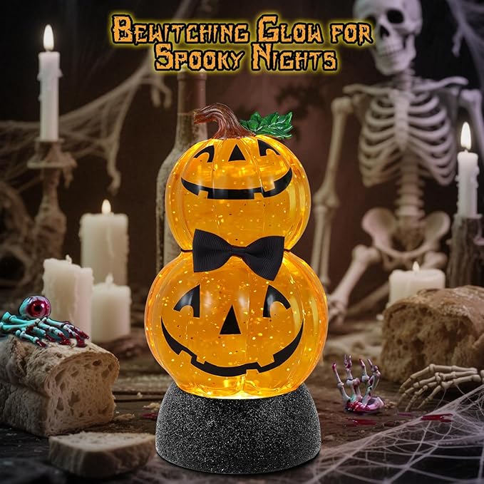 Stacked Halloween Pumpkin Musical Snow Globe w/ Timer