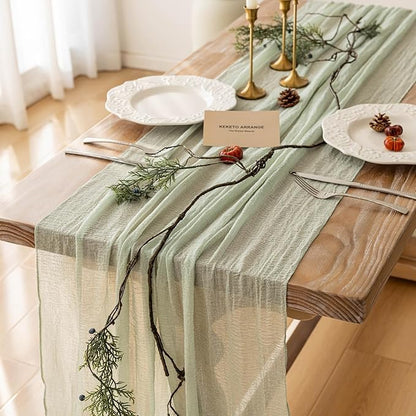 Sage Green Cheesecloth Table Runner - 120 Inch