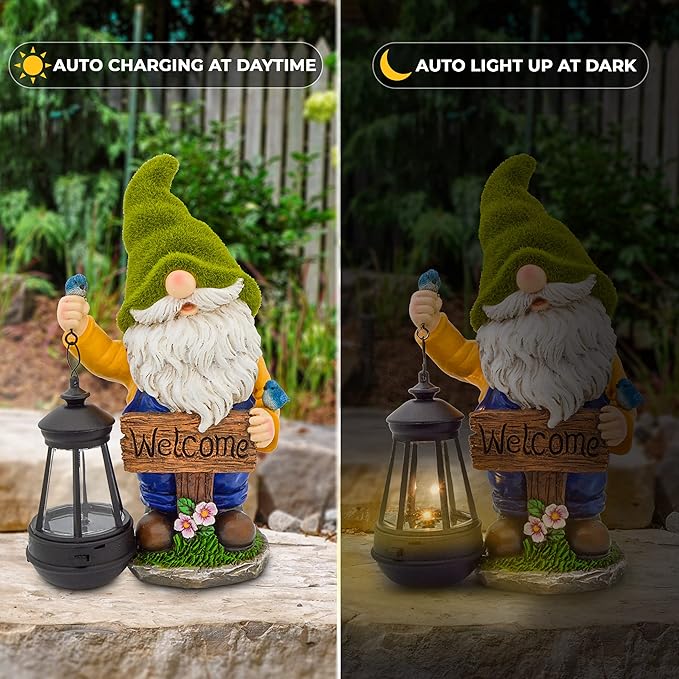 LED Garden Gnome Lantern - Welcome