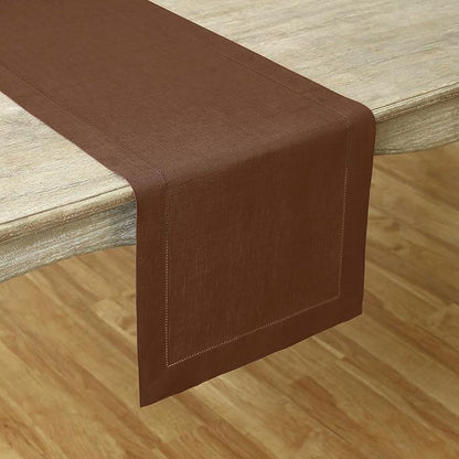 100% Pure Linen Hemstitch 14 x 90 Inch Table Runner - Cocoa
