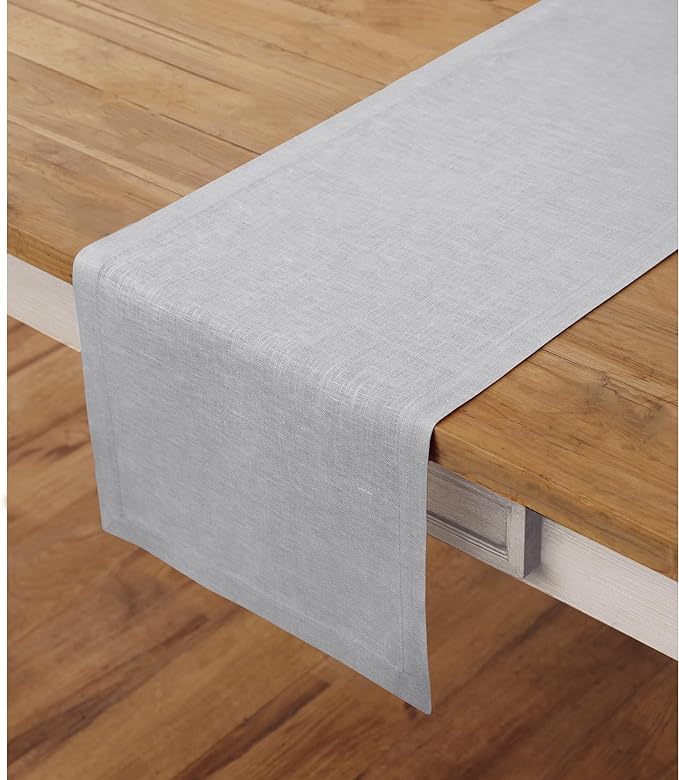 100% Pure Linen 14 x 120 Inch Table Runner - Soft Grey