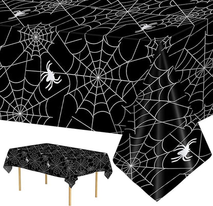 Set of 2 Disposable Halloween Tablecloths - Spider Webs - Black, 108 x 54 Inch