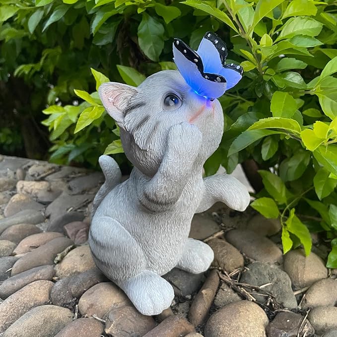 Outdoor Figurine Garden Decor - Solar Cat with Butterfly