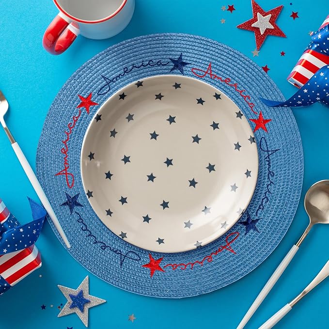 Set of 4 Round Patriotic Embroidered Place Mats