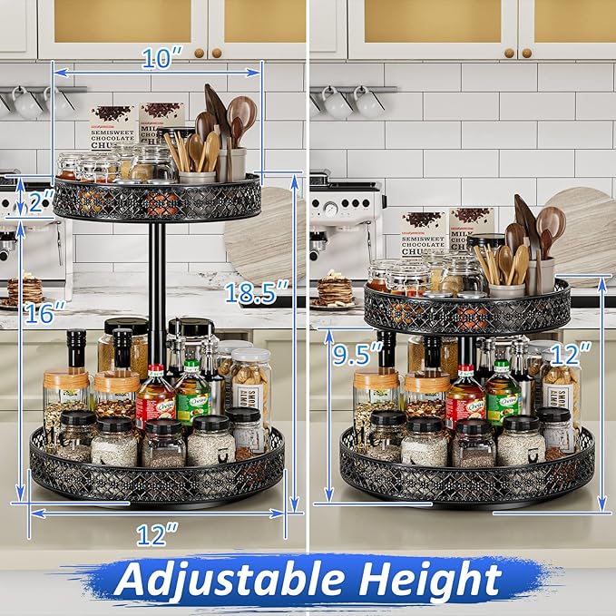 Lazy Susan 2 Tier Turntable - 12 inch, Black