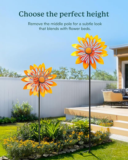 Floral Kinetic Outdoor Metal Wind Spinner - Yellow Sunflower