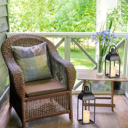Set of 2 Modern Farmhouse Candle Lanterns - Black Metal