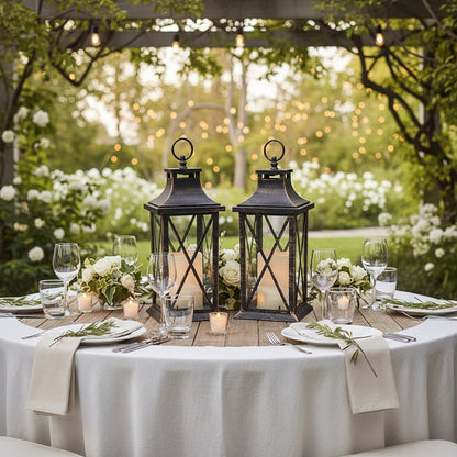 Set of 2 Antique Brushed Copper Lanterns with LED Flameless Candles