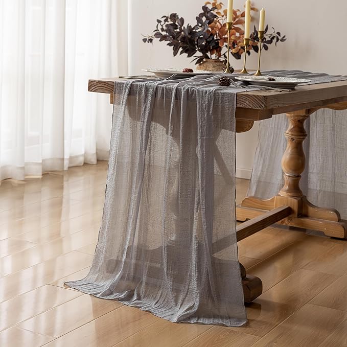 Rustic Grey Gauze Cheesecloth Table Runner - 120 Inch