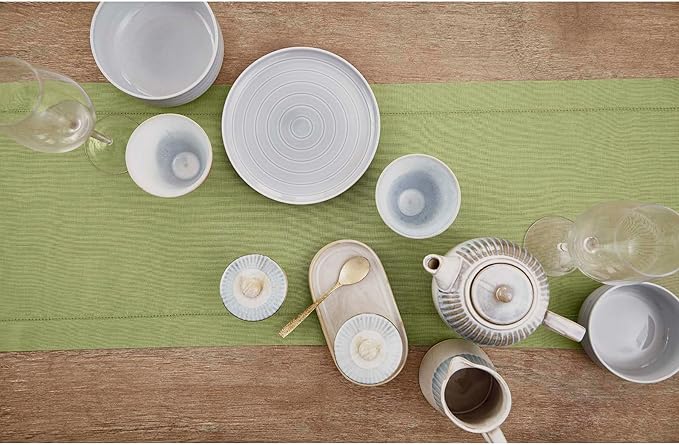 100% Pure Linen Hemstitch 14 x 90 Inch Table Runner - Spring green