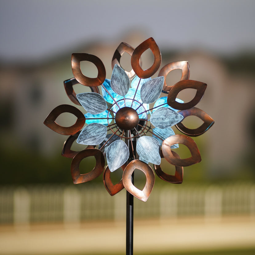 Copper Wind Spinner with Solar LED Light - 74 inch