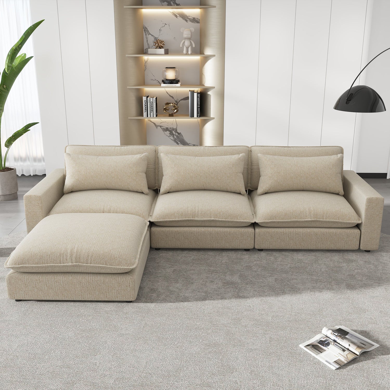 Chenille Upholstered Cloud Sofa Modular Sectional - Beige