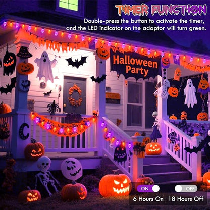 LED Purple and Orange Indoor/Outdoor Halloween Lights - 200 String Lights with 13 Modes &amp; Timer, Waterproof