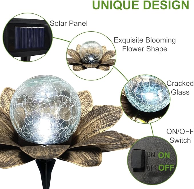 LEWIS&amp;WAYNE Solar Garden Lights - 3 Pc Copper Lotus Flower