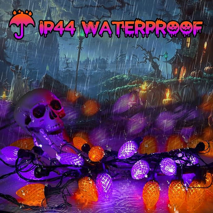 LED Purple and Orange Indoor/Outdoor Halloween Lights - 200 String Lights with 13 Modes &amp; Timer, Waterproof