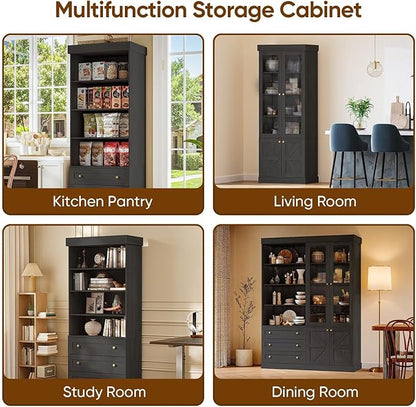 Tall Farmhouse Bookcase with Drawers, Set of 4 – Black