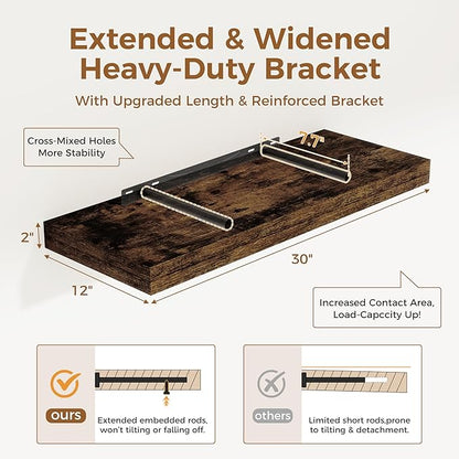 Set of 2 Rustic Floating Shelves - 30"