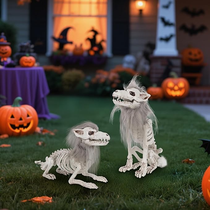 Set of 2 Halloween Wolf Skeleton Decorations - Indoor/Outdoor