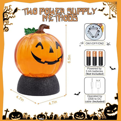 Battery Operated/USB Powered Musical Snow Globe - Halloween Pumpkin