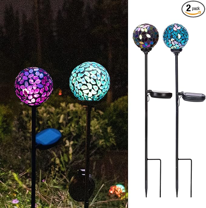 Set of 2 Mosaic Solar Lights - Blue/Purple