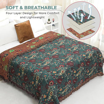 100% Cotton Soft Breathable Reversible Blanket - 80" x 90"