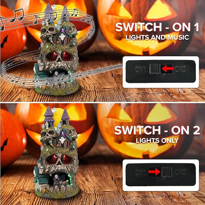 Skullstone Hollow Skull - Spooky Halloween Village - Multi-Color LED Lights, Animated Motion and Music - 7.75" x 7.5" x 13.5"