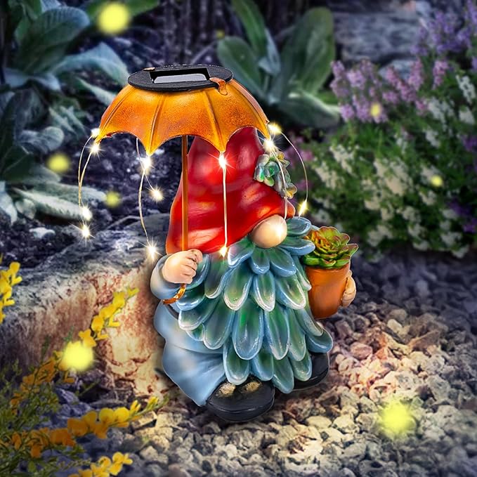 Garden Gnome with Solar LED Umbrella
