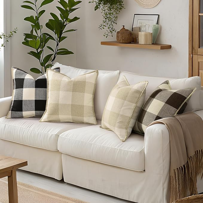 Set of 2 Buffalo Plaid Check Throw Pillow Covers - 20x20, Black