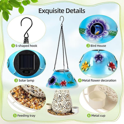 Mushroom Solar Bird Feeder - Blue