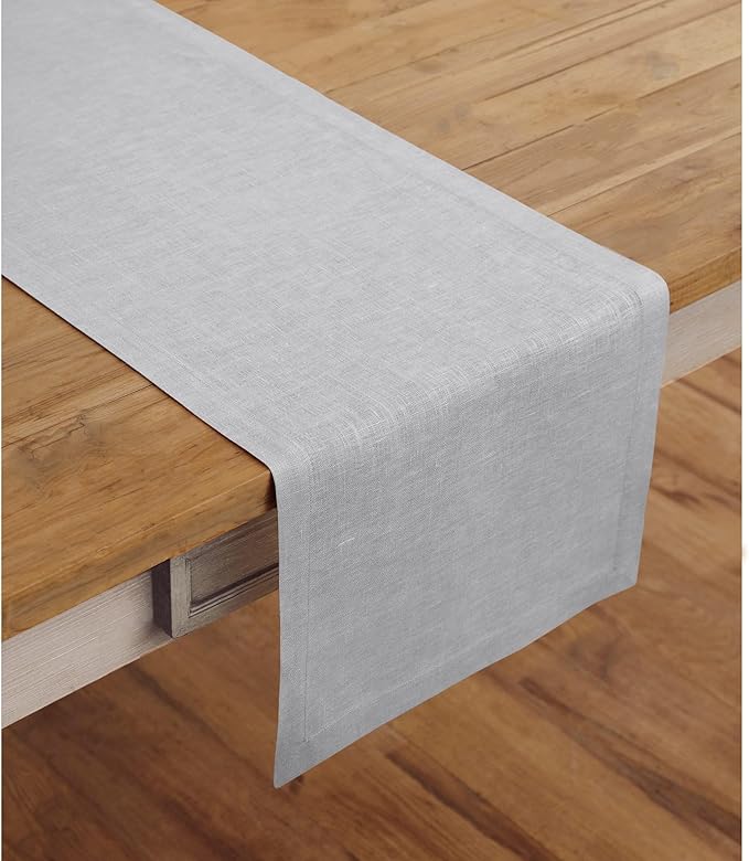 100% Pure Linen 14 x 120 Inch Table Runner - Soft Grey