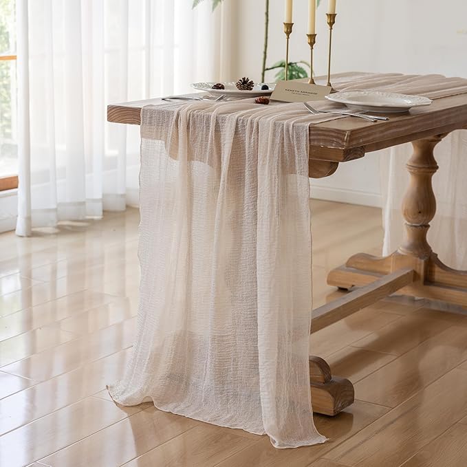 Rustic Gauze Cheesecloth Table Runner - 10 ft Beige