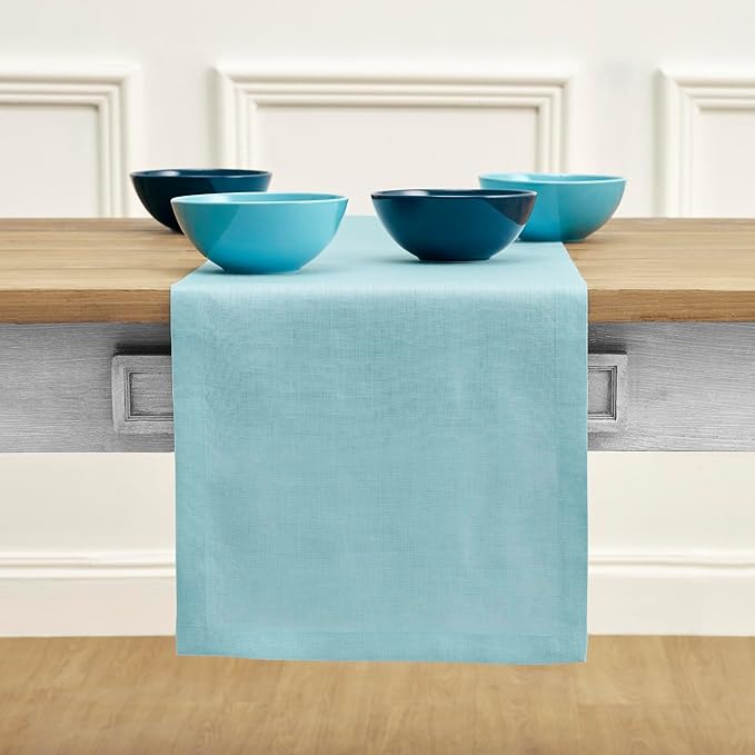 100% Pure Linen Table Runner 14 x 72 Inch -  Aqua Blue