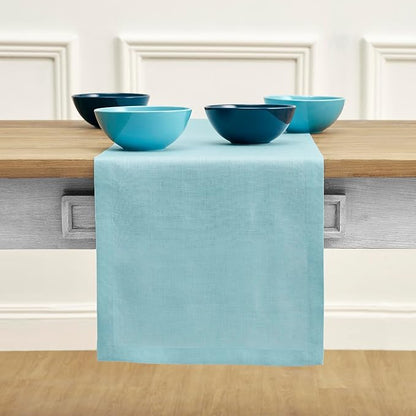 100% Pure Linen Table Runner 14 x 72 Inch -  Aqua Blue