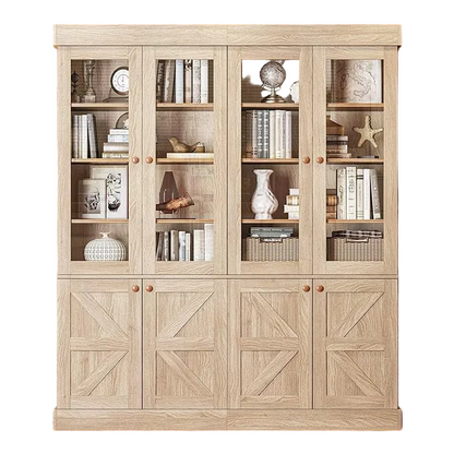 Vyre 71" Tall Farmhouse Bookshelves with Glass Doors, Set of 2 – Natural