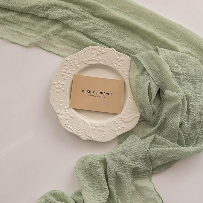 Sage Green Cheesecloth Table Runner - 120 Inch