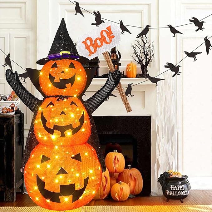 4.3FT LED Collapsible Jack-O-Lantern Lantern Indoor/Outdoor Halloween Decoration
