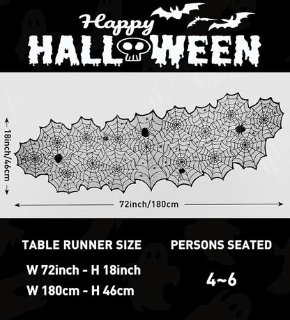 72 Inch Black Lace Spider Web Table Runner for Halloween