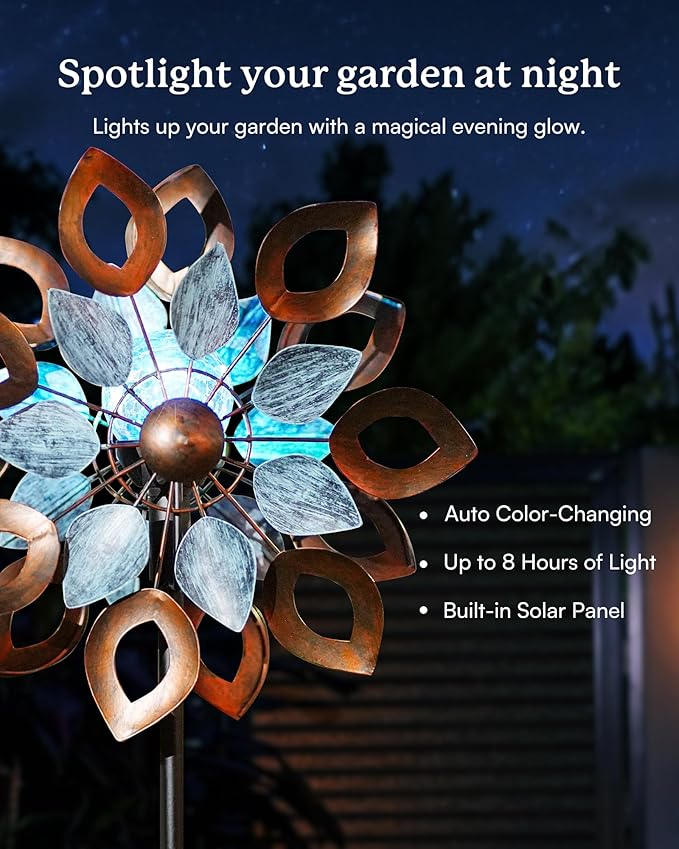 Copper Wind Spinner with Solar LED Light - 74 inch