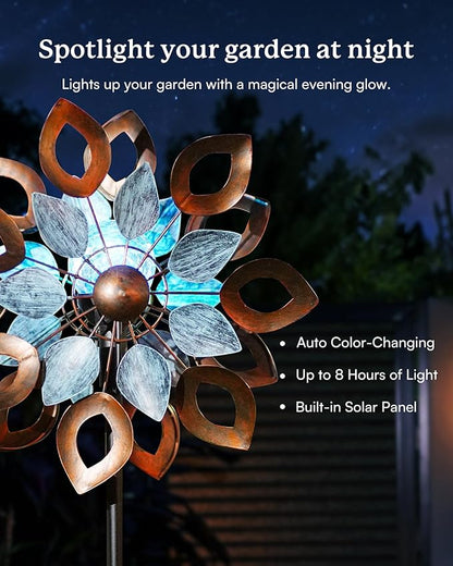 Copper Wind Spinner with Solar LED Light - 74 inch