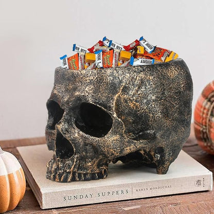 Large Skull Candy Bowl - Bronze Resin