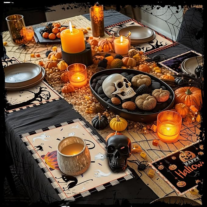 Set of 6 Vintage Halloween Washable Placemats - 12"x18"